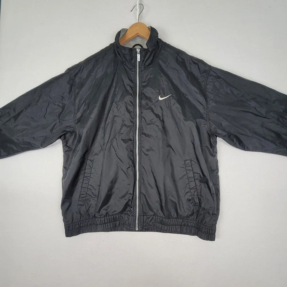 NIKE BLACK FULL ZIP WINDBREAKER LIGHTWEIGHT ATHLETIC JACKET MEN'S LARGE SWOOSH - Picture 7 of 16
